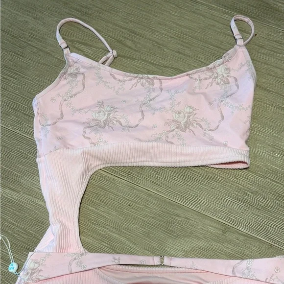 Frankie's Bikinis Light Pink Thea Ribbed One-Piece Cutout Swimsuit in Aurora - Picture 8 of 9